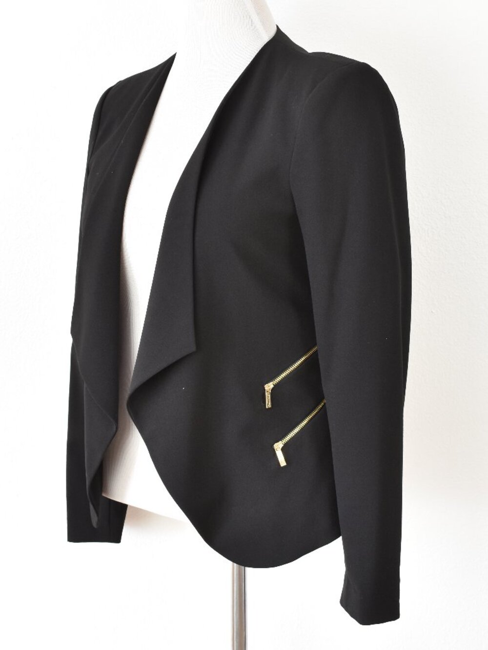 Calvin Klein Open Front Blazer Black with Zipper Detail - 12 - Picture 3 of 9